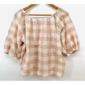Universal Thread Gauze Top Womens SZ Pink Plaid Boho Country T1011